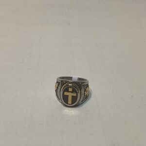 Men's Stainless Steel Cross Ring in Black and Gold